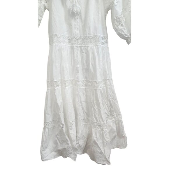En Saison White Eyelet Midi Dress XS Boho Lace Peasant Summer Cottagecore Flowy - Picture 4 of 11